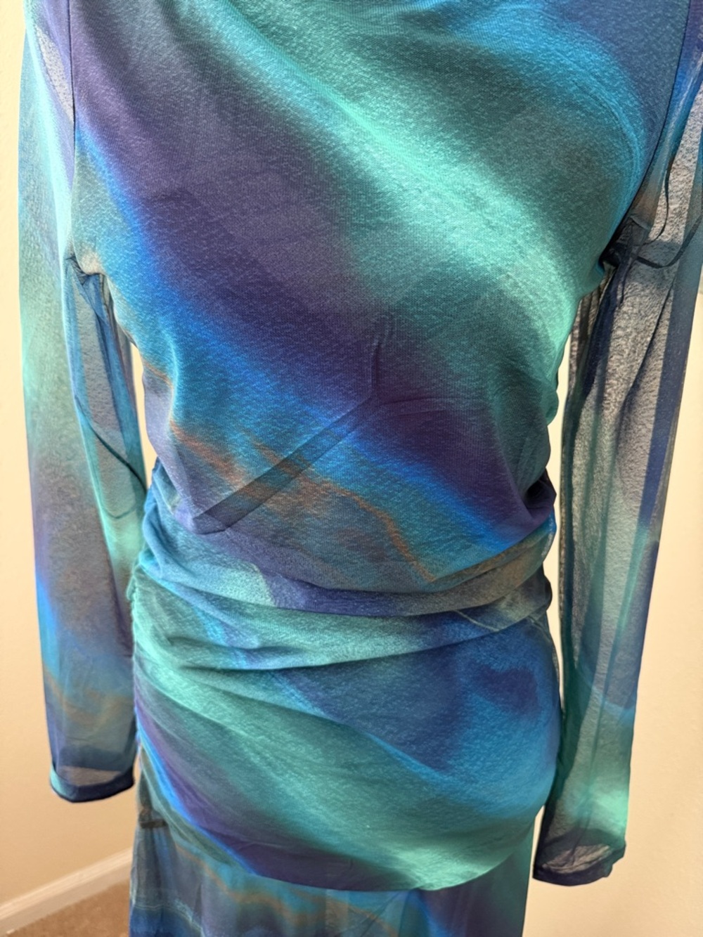 Free People Teal & Blue Long Sleeve Maxi Dress - Picture 2 of 7